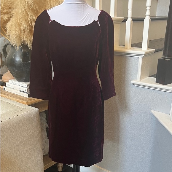 David Fielden Dresses & Skirts - David Fielden Vintage Burgundy Velvet Midi Dress Size 12